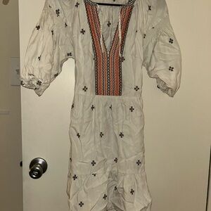 Marine Layer White and Orange Embroidered Dress